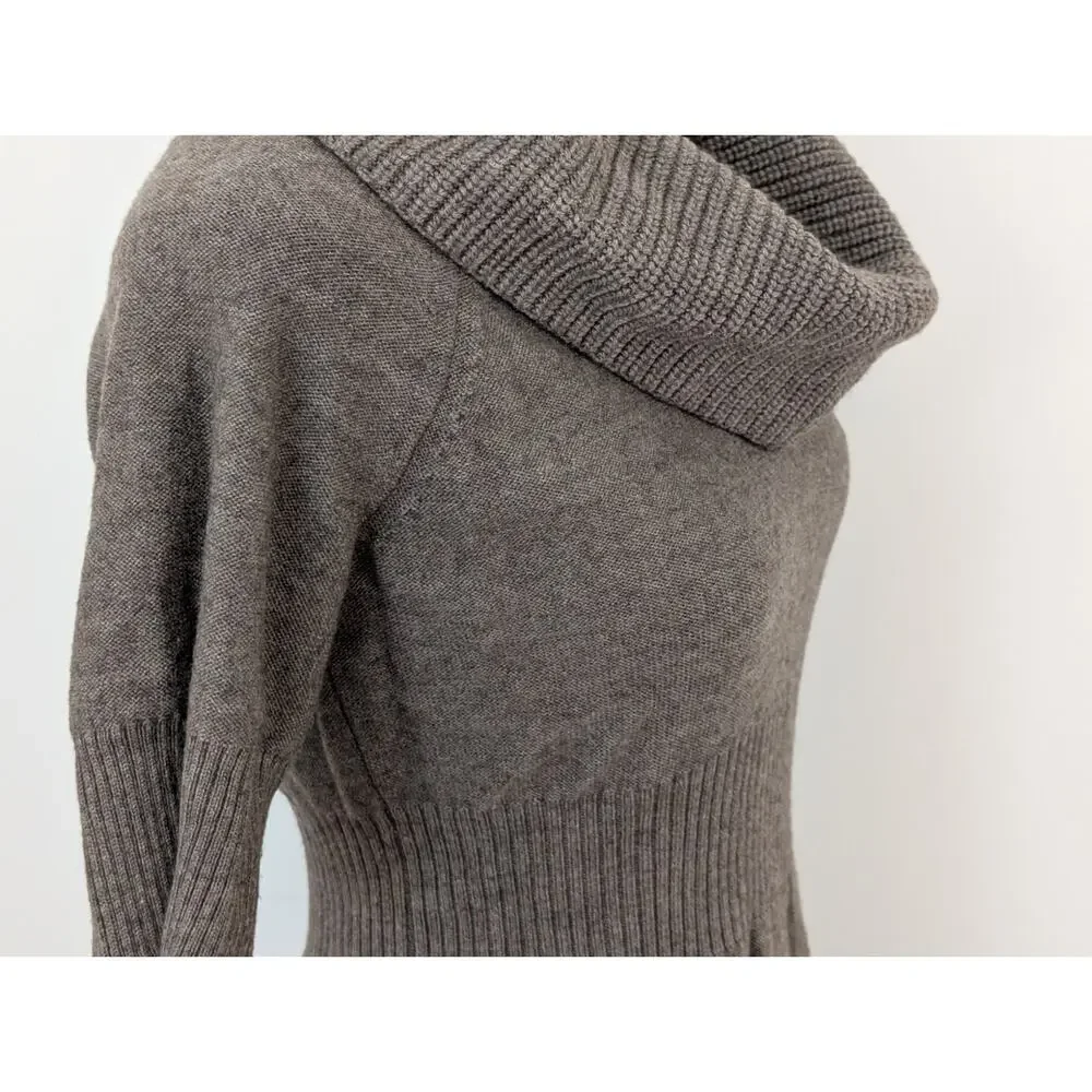 LOFT Merino Wool Blend Cowl Neck Sweater Dress S Brown Y2K Office Siren - Picture 3 of 9